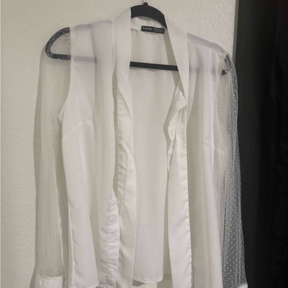 Zara White Sheer Sleeve Blouse